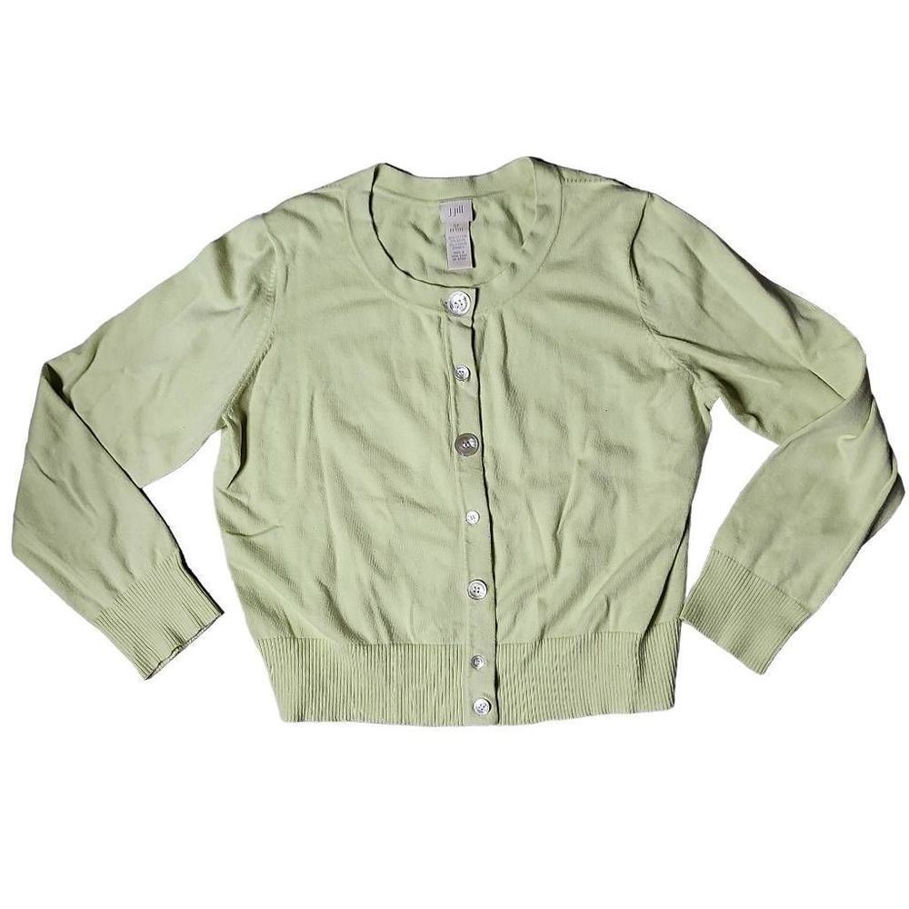 J Jill key lime green iridescent shell button front cardigan